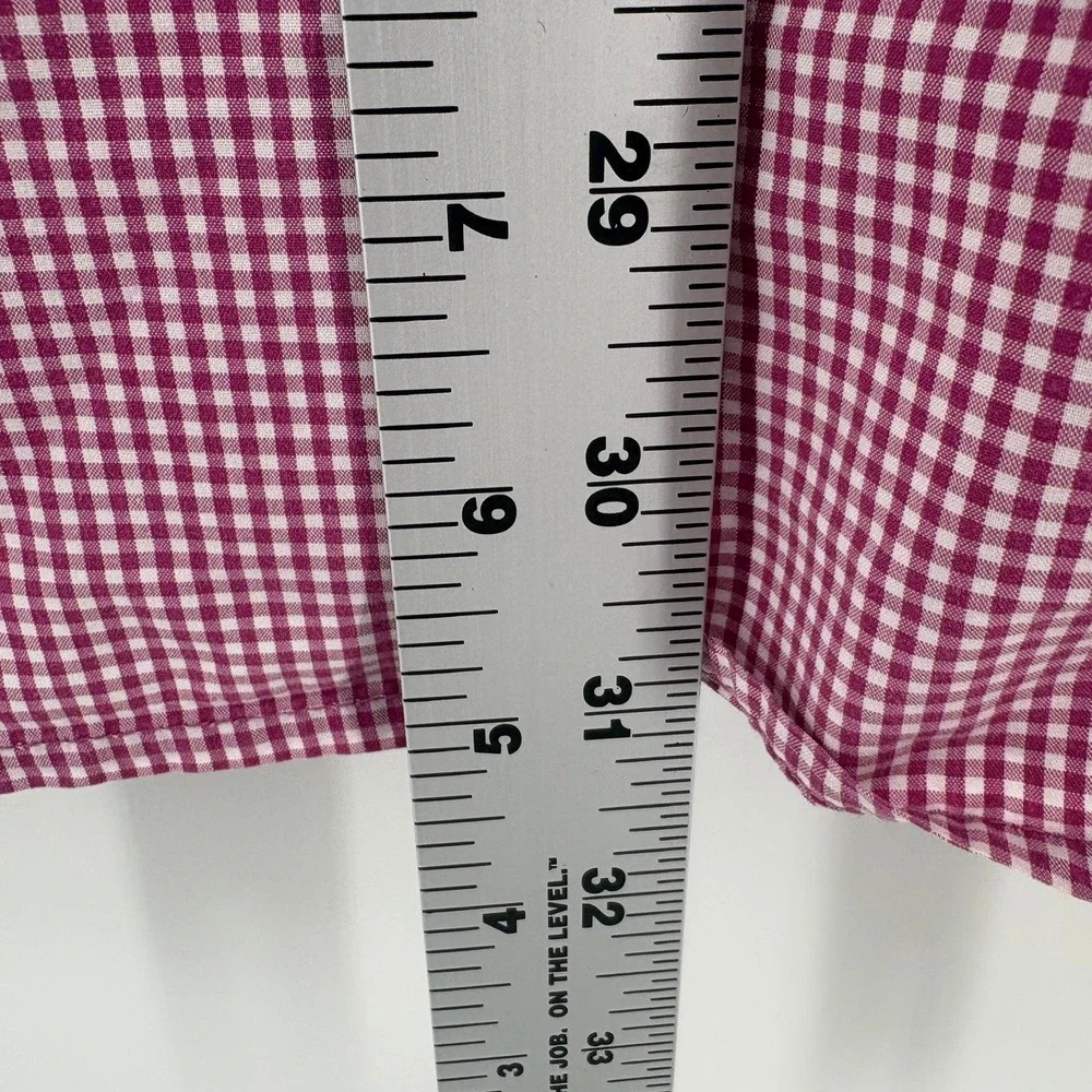 Banana Republic Mens L Burgundy Gingham Cotton Button Down Shirt 16-16.5